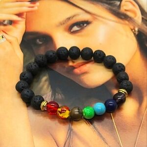 NWT 7 Chakra Reiki Healing Volcanic Stone Bracelet